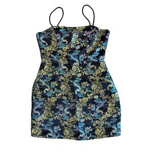 Brocade Satin Dragon Print Mini Dress Size Medium